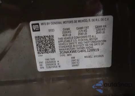 2024 Chevrolet Equinox Awd Rs from USA, damaged, VIN 3GNAXWEG4RL128919